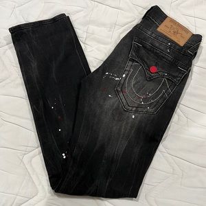 Men's Black Jeans with Red Accents